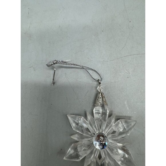 set of 2 plastic Snowflake Hanging Ornament With Feathers & Iridescent Beads - Picture 6 of 12